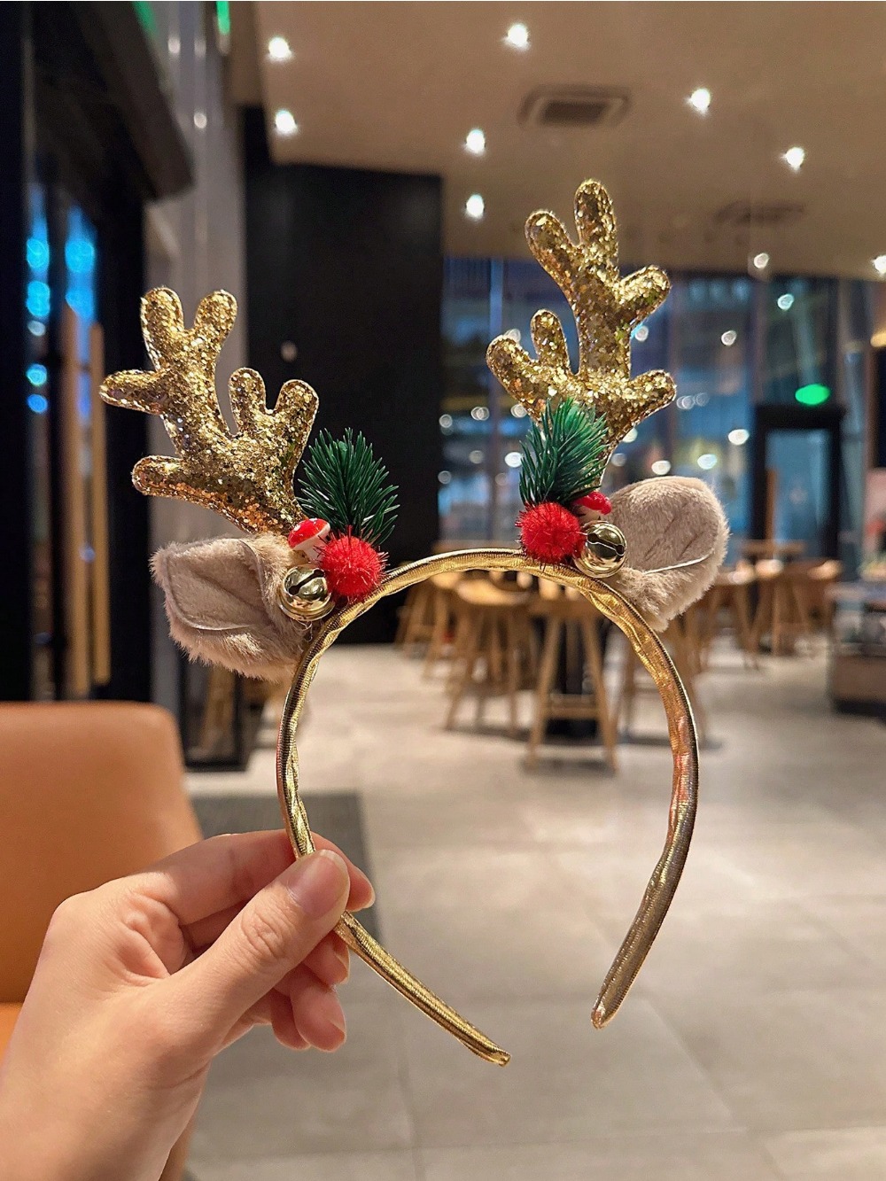 1pc Gold Sequin Mushroom Chris - Reindeer Antlers Headband ulasan dan harga