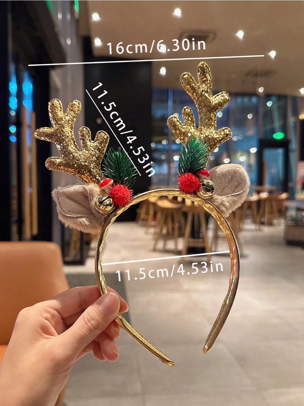 1pc Gold Sequin Mushroom Chris - Reindeer Antlers Headband ulasan dan harga