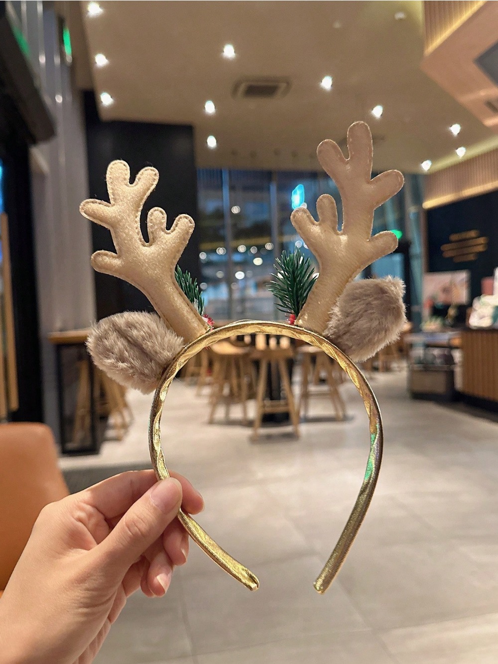 1pc Gold Sequin Mushroom Chris - Reindeer Antlers Headband ulasan dan harga